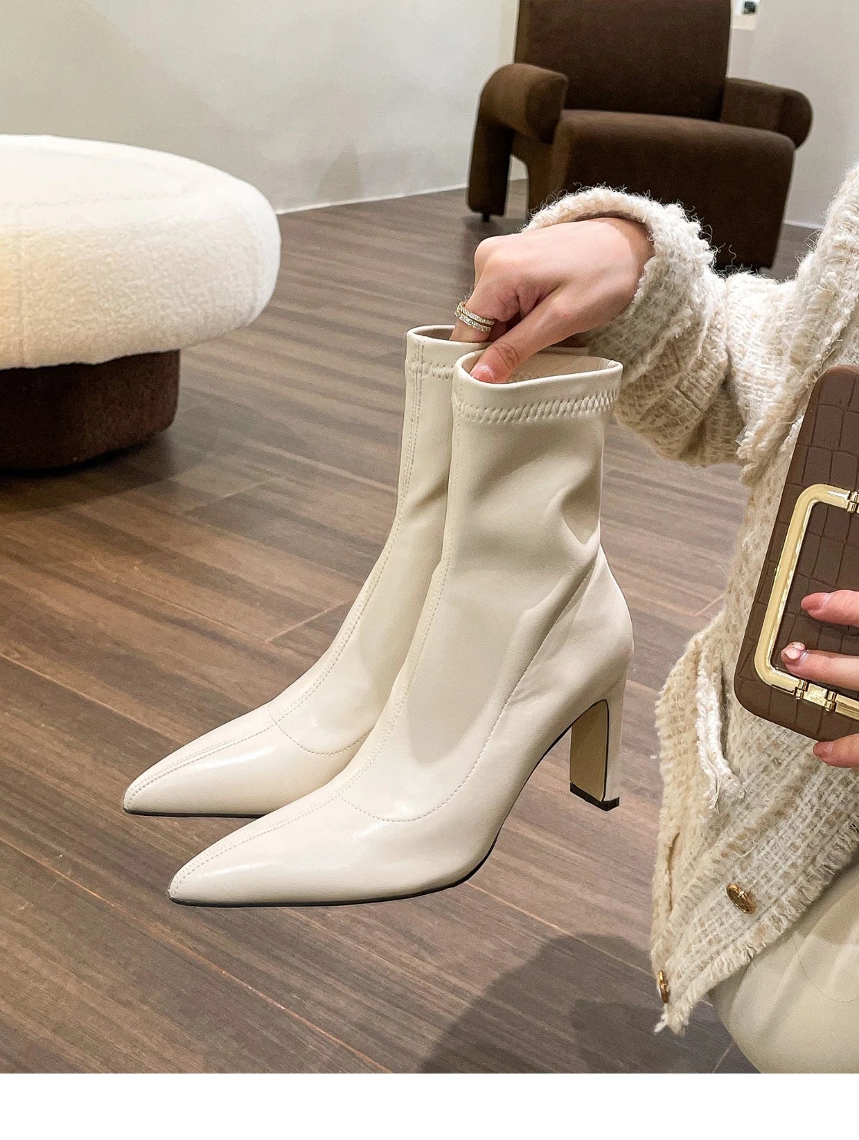 Women Boots Short High Heels Shoes for Women Autumn Winter Botas Mujer Ankle Boots Black Sock Women Heels Boots Female D220